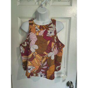 ANA A New Approach Sonia Tropical Floral Cotton/Linen Crop Top Tank M NWT